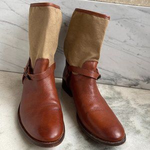 Women's Frye Brown Leather Canvas Harness Boots Size: 10